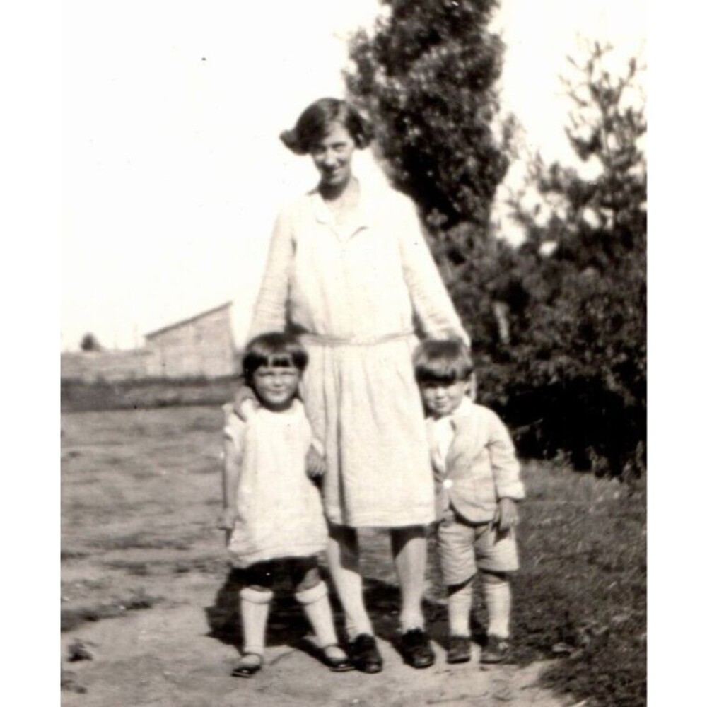 Mom And 2 Kids Outside Posing Antique Photograph Found Photo Vintage